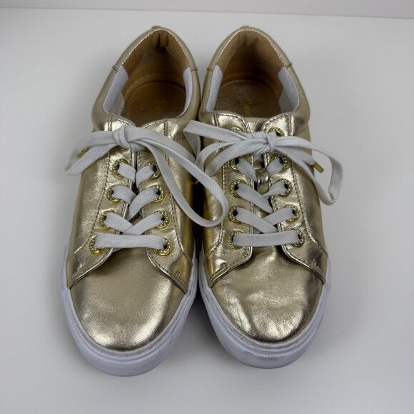 Lilly Pulitzer Lux Hallie Sneakers Gold Metallic Leather Womens 8M Preppy‎ Shoes - Picture 1 of 12